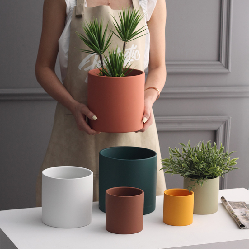 Nordic Ins Simple Flowerpot Ceramic Morandi Style Succulent Green Flowerpot Modern Personality Green Rose Tray Application Scenario