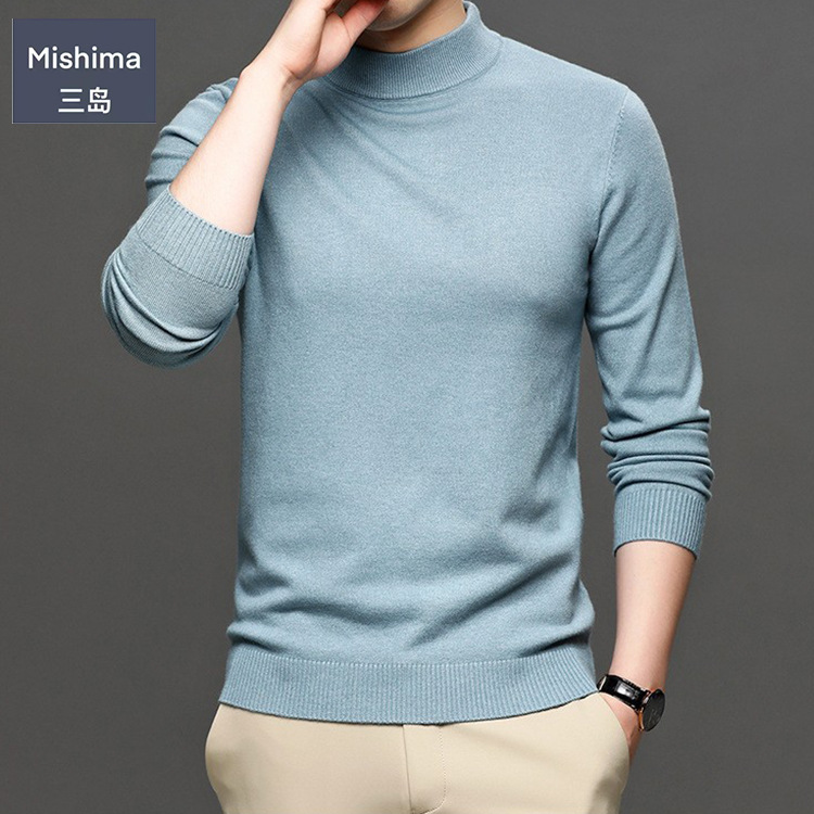 SAN Dao Live's new autumn and winter solid-color semi-high-neck cashmere men's slim-fit sweater, men's base layer cashmere sweater for men