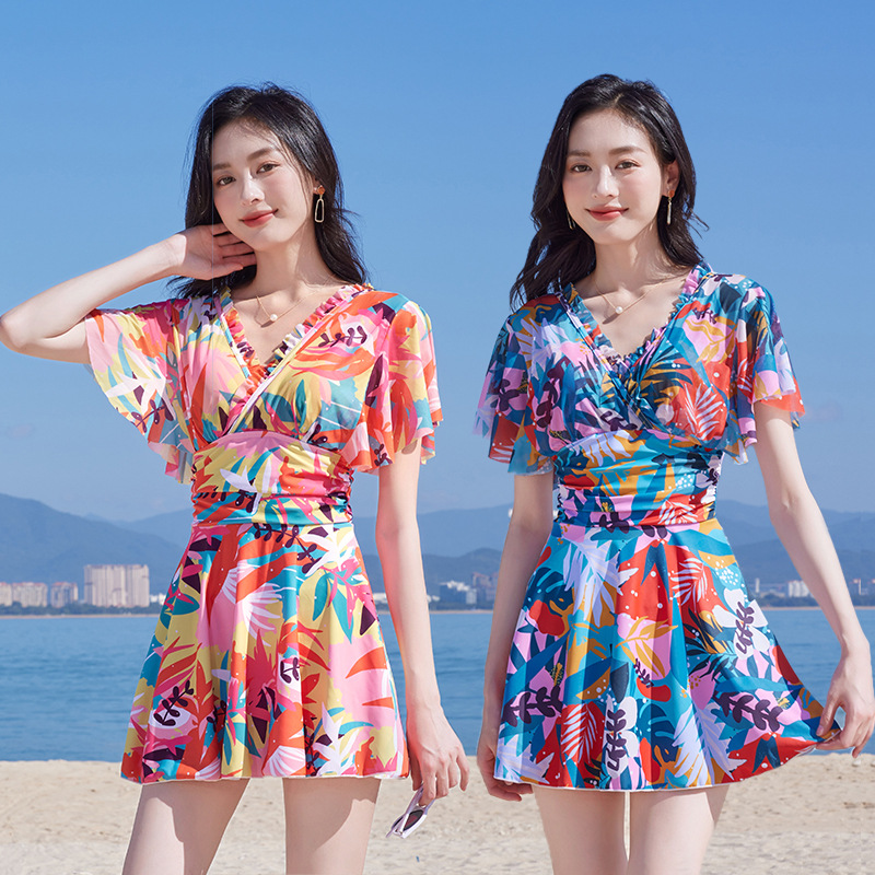 Fashion Personality Maple Leaf Print Women's Swimsuit Vacation Beach Swimsuit Flesh Mask Thin High-Waisted Swimsuit Women's One-Piece Application Scenario