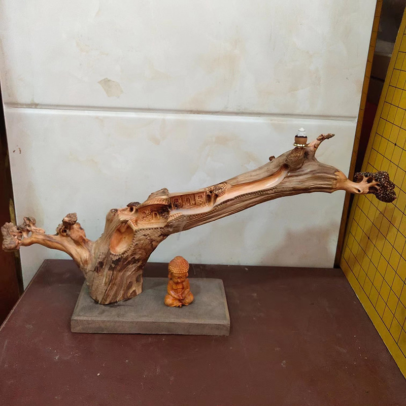 Taihang Cliff Cypress Root Carving With The Type Of Decoration Reverse Flow Incense Landscape Modeling Wood Carving Home Office Reverse Flow Incense Crafts details Picture