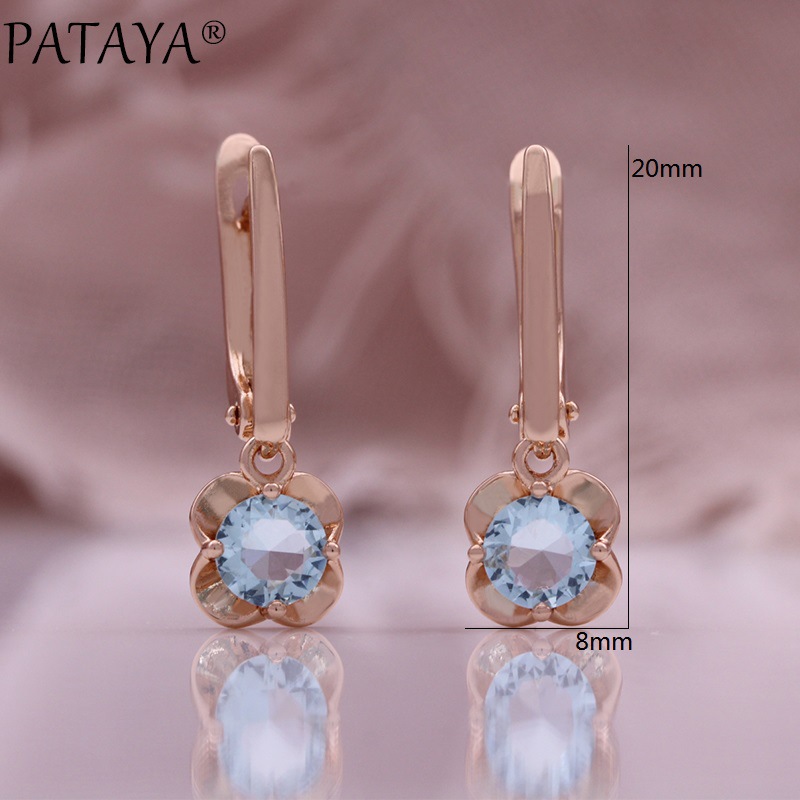 PATAYA light blue zircon flower sweet earrings Ring set 585 rose gold electroplated European and American women's accessories Specification image
