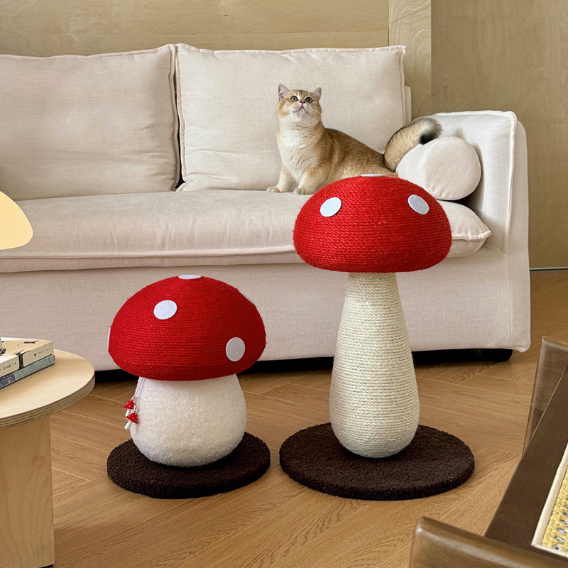 Red Mushroom cat climbing frame grab post, one piece of sisal claw cat climbing post, standing cat grab board, cat tree cat toy details Picture