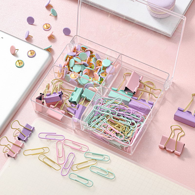 Cross-border direct supply of color long-tail clips, ticket holders, office combination, large and small gold-handled swallow-tail clips, binding and storage set