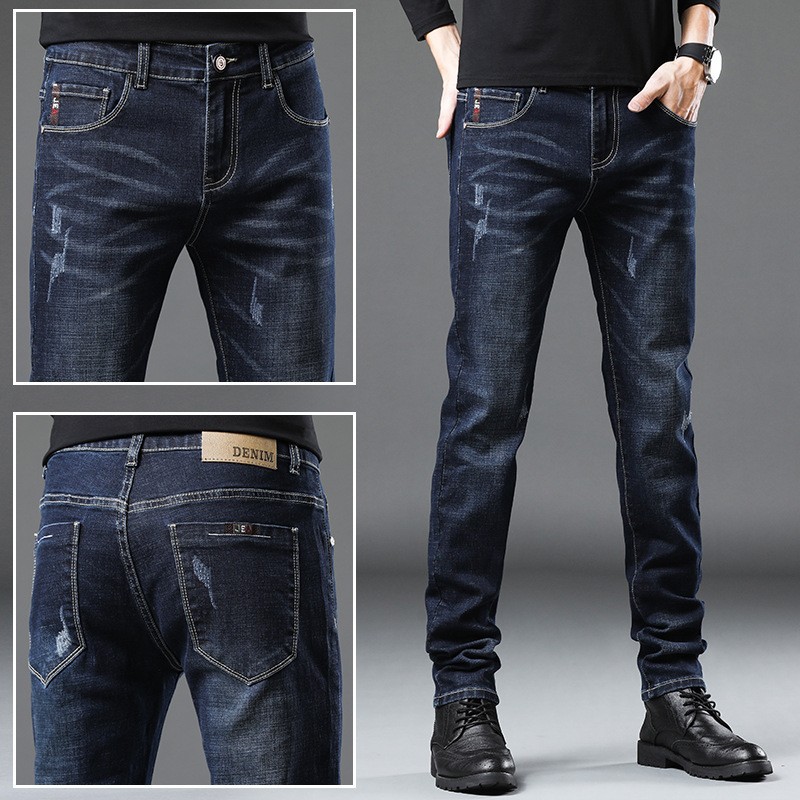 Men's straight-leg loose jeans, Japanese spring new men's casual long pants, Korean style large-sized stretch men's clothing