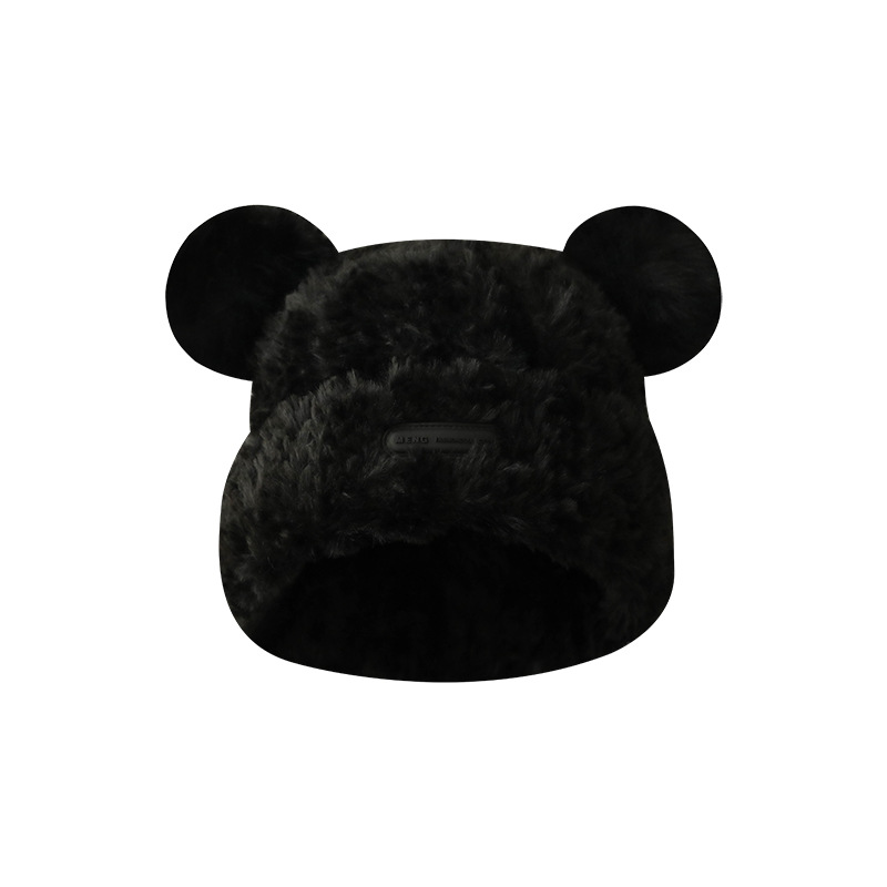 Burst Cute Bear Woolen Hat Girl Autumn Winter Thick Warm Plush Knit Hat Big Head Around The Face Small Hat Item Picture