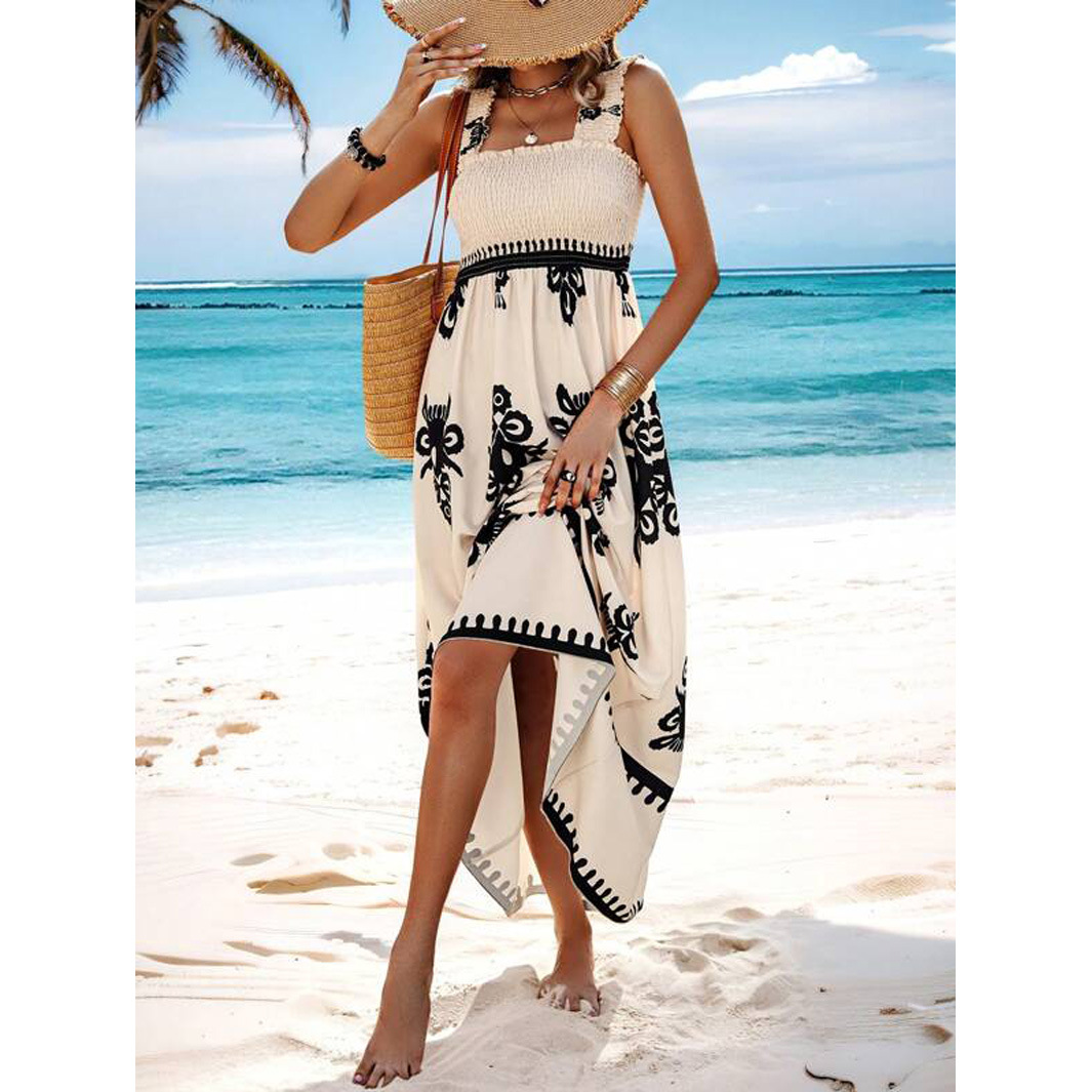 The new cross-border SHEINVCAY women's vacation-style printed front cross mid-length dress for 2024 Item Picture