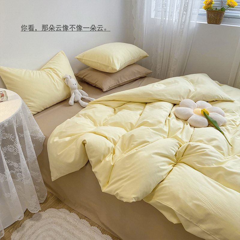 [治愈系]  奶油双拼纯色水洗棉四件套纯棉床单被子床上用品三件套详情图1