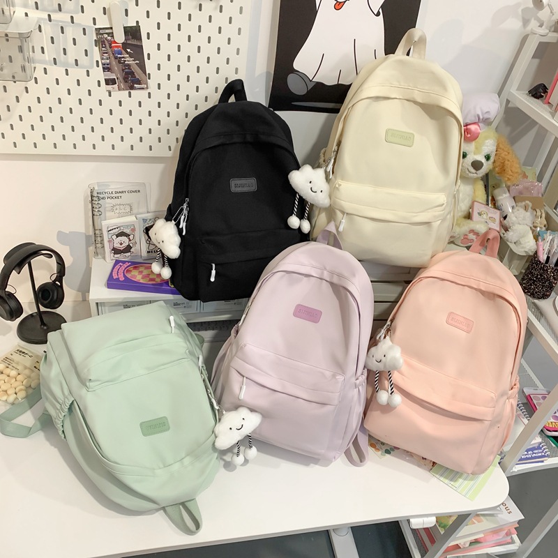 书包女高中大学生纯色简约学院风双肩包初中生大容量百搭女生背包