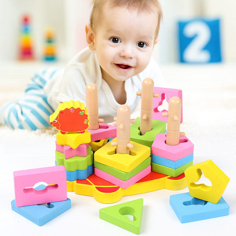 Montessori Early education toys: Four sets of column building blocks for children's thinking geometric shape matching, educational toys for 1-2-3 years old babies Specification image