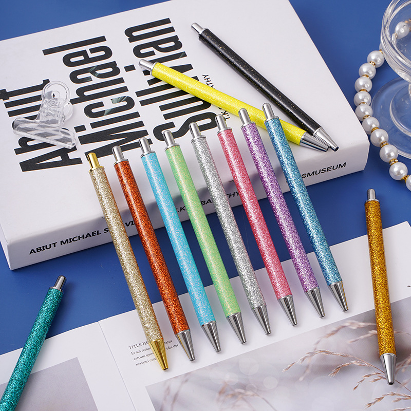 The 2024 new press pu glitter metal ballpoint pen gift pen is available in a variety of oil pen colors Item Picture