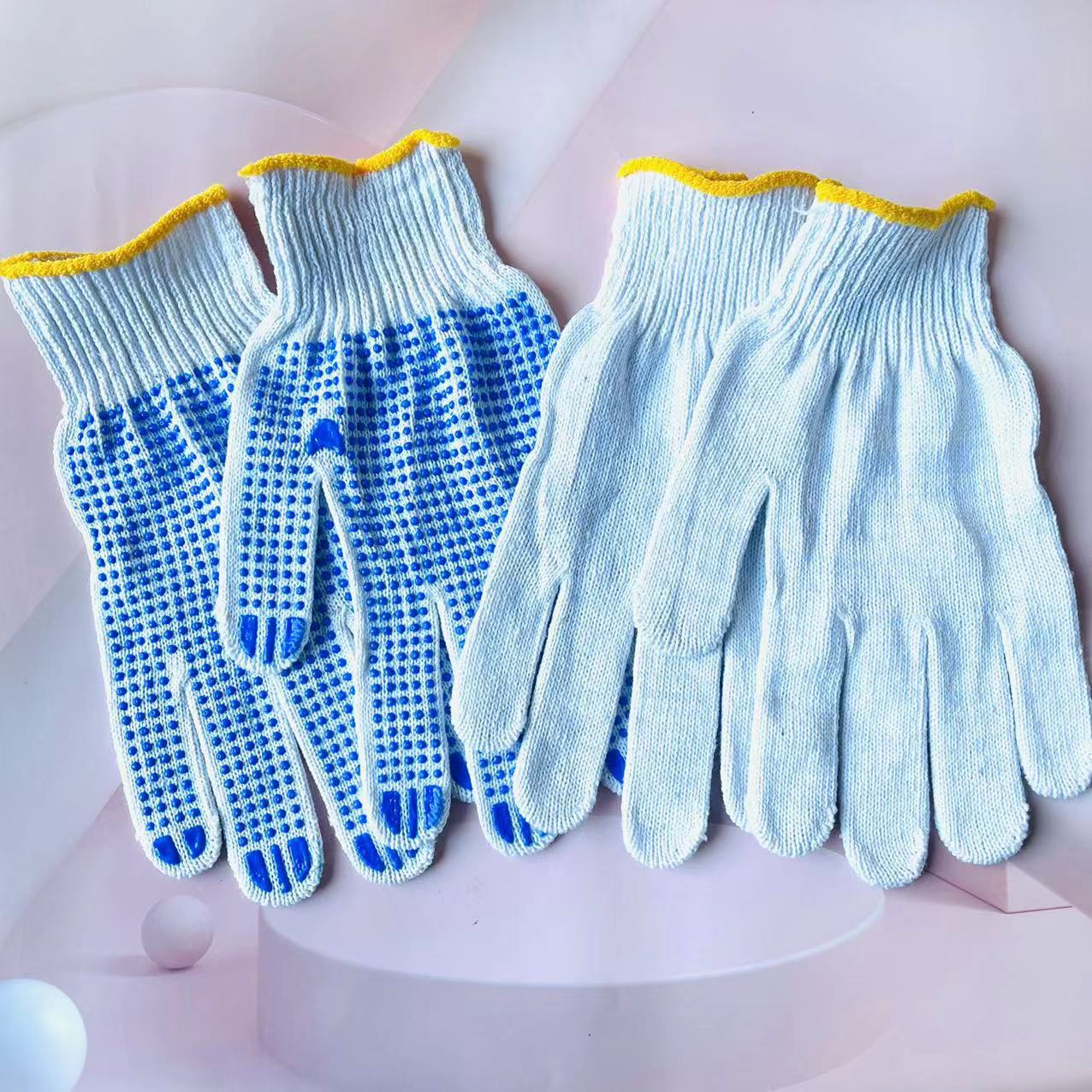 【 Zone 2-14 】 Basket dot Bead gloves 12/ pack 600/ piece Labor protection cotton yarn thickened anti-slip male construction site workers labor wear-resistant rubber dot rubber tools female work gloves Application Scenario