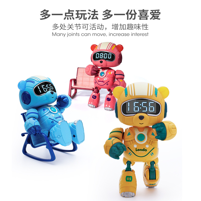 铭源新品跨境 合金机器人 led七彩小夜灯 充电儿童闹钟 现货模型