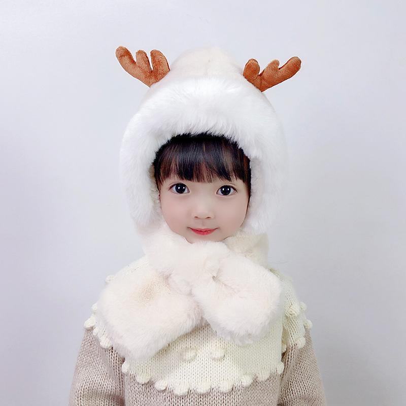 冬天儿童帽子围巾一体 可爱毛绒圣诞婴儿帽 宝宝护耳男女童圣诞帽详情图2