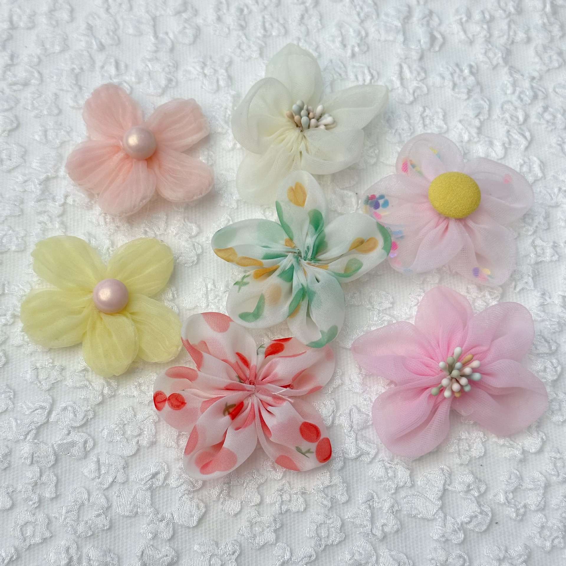Children's Hair Clip Hair Rope Material Diy Hair Accessories Headgear Accessories Fabric Handmade Flower Yarn Flower Five-Petal Flower Accessories details Picture