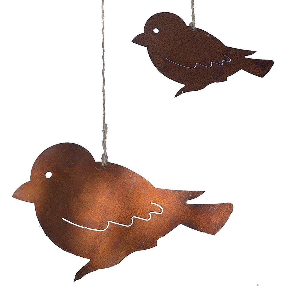 跨境Rust bird生锈金属两只小鸟悬挂装饰 春天花园吊饰铁艺工艺品详情图2