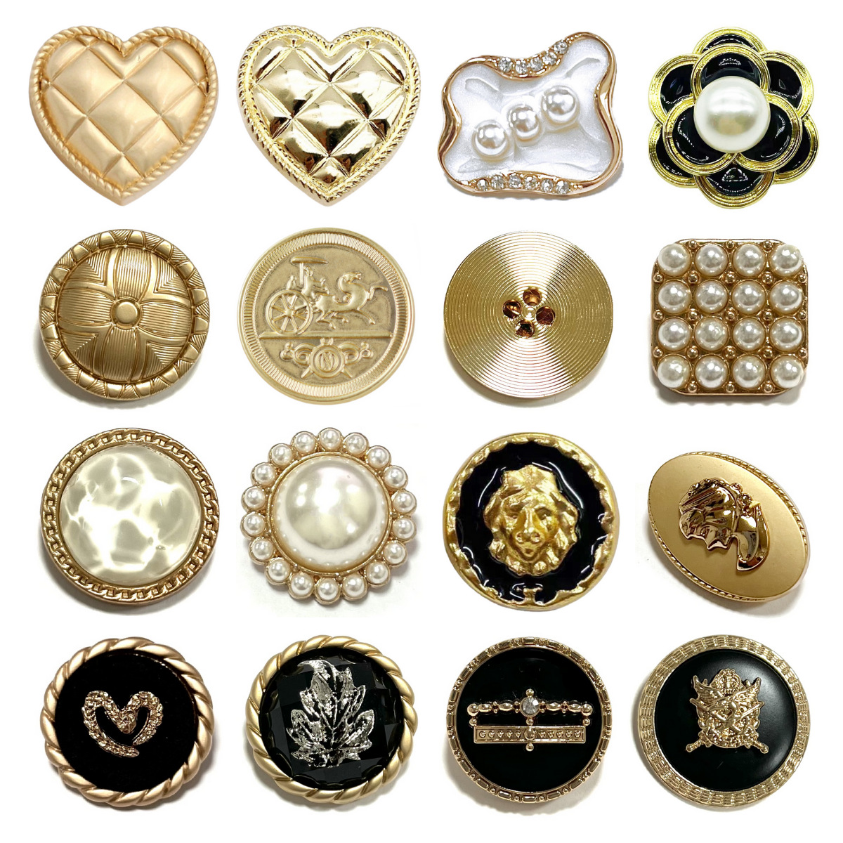 Golden high-end metal buttons, small chanel-style buttons, heart-shaped pearl buttons, coat and suit buttons, sweater and shirt decorative buttons Item Picture