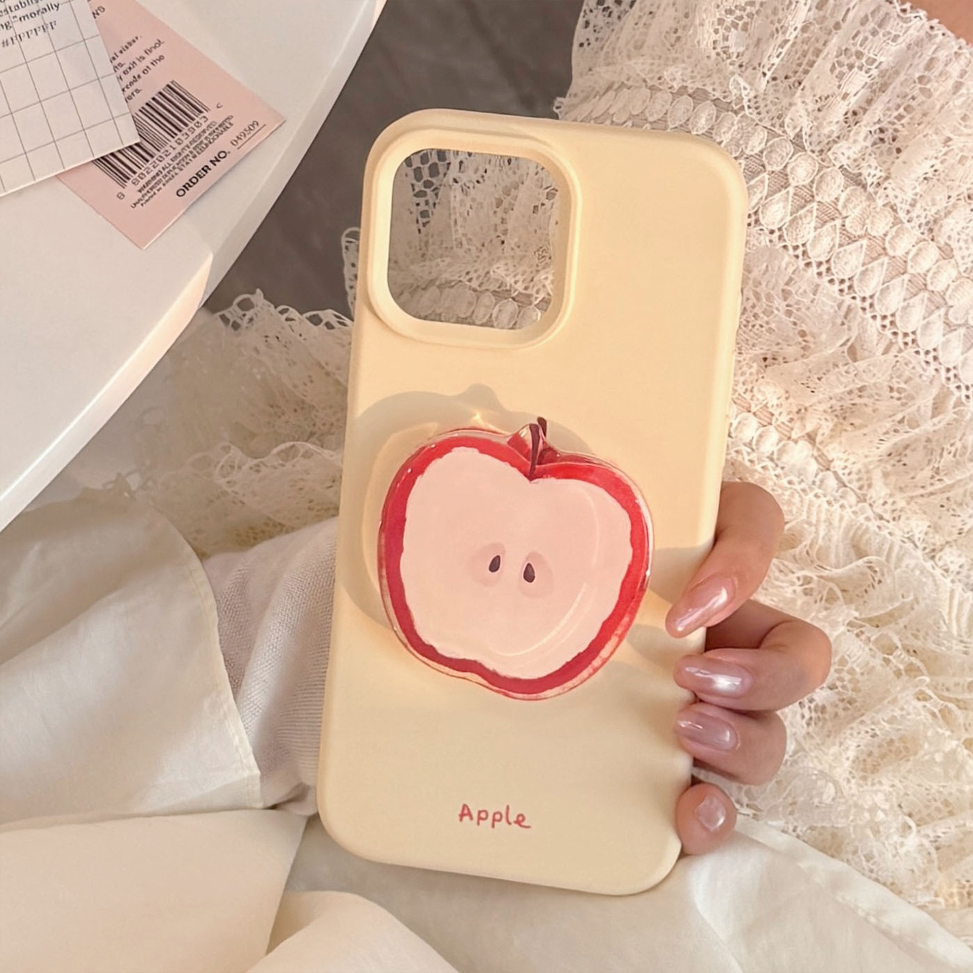 The red Apple stand is suitable for the iPhone 16promax phone case and iPhone 17. It is a niche summer 14 silicone 13 pendant details Picture
