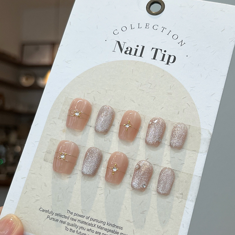 Summer Pure Hand-Worn Nail Short Pure Desire Gentle Ice Diaphanite Cat Eye Phototherapy Nail Removable Fake Nail Specification drawing