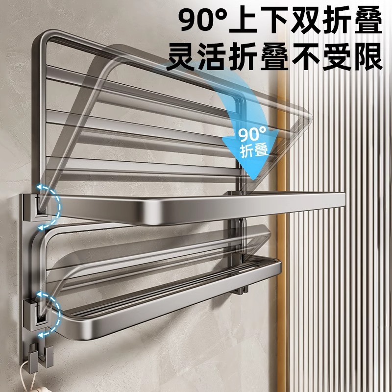 Non-perforated gun ash towel storage rack, bathroom space aluminum bath towel rack, bathroom and bathroom hardware hanging accessory set Application Scenario