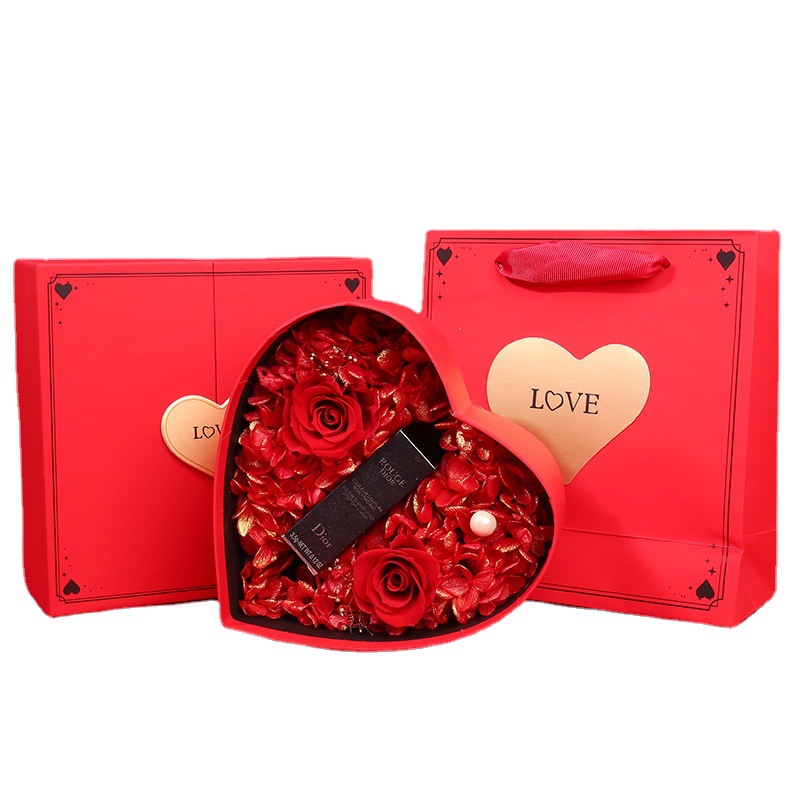 Valentine's Day Red Eternal Flower Lipstick Gift Box Heart Gift Love Rose High-End Jewelry Perfume Watch Packaging Item Picture