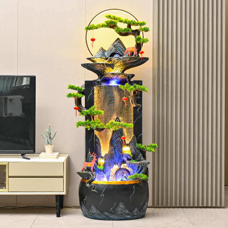 国潮假山流水摆件循环水客厅办公室落地加湿器公司招财开业礼品