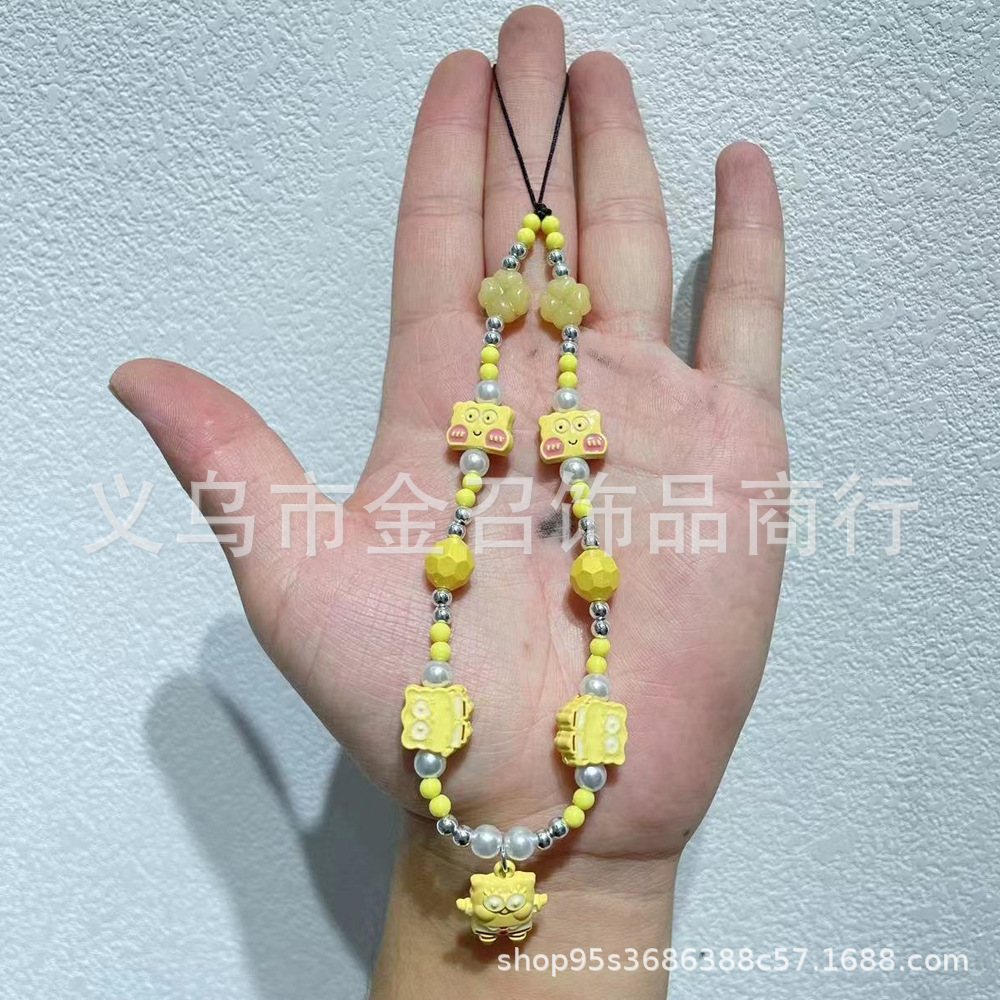 Xiaohongshu Autumn and Winter candy-colored cartoon beaded mobile phone chain, hand-painted beads keychain, mobile phone case, pendant, bag decoration Item Picture
