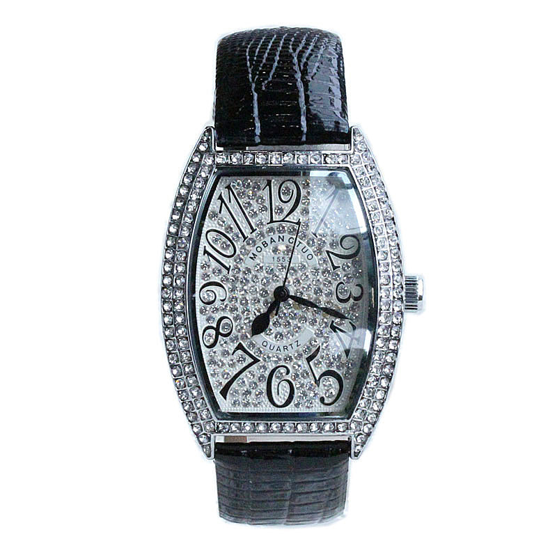 Factory direct sales counter: Fashionable digital dial barrel-shaped watch, ladies' quartz full diamond trendy wristwatch Item Picture