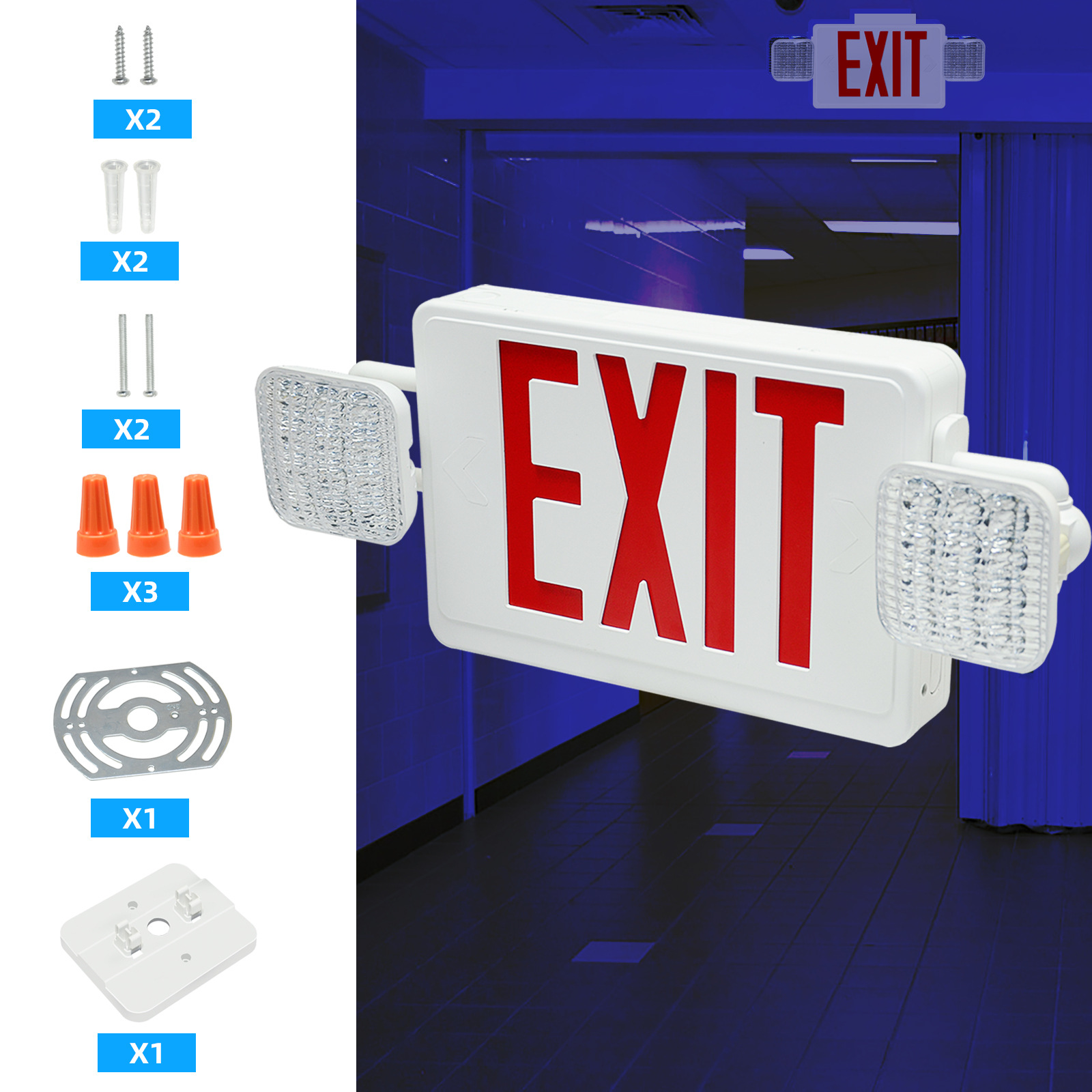 Cross-border e-commerce North America 120V/220V universal LED fire emergency light universal emergency exit safety exit Specification image