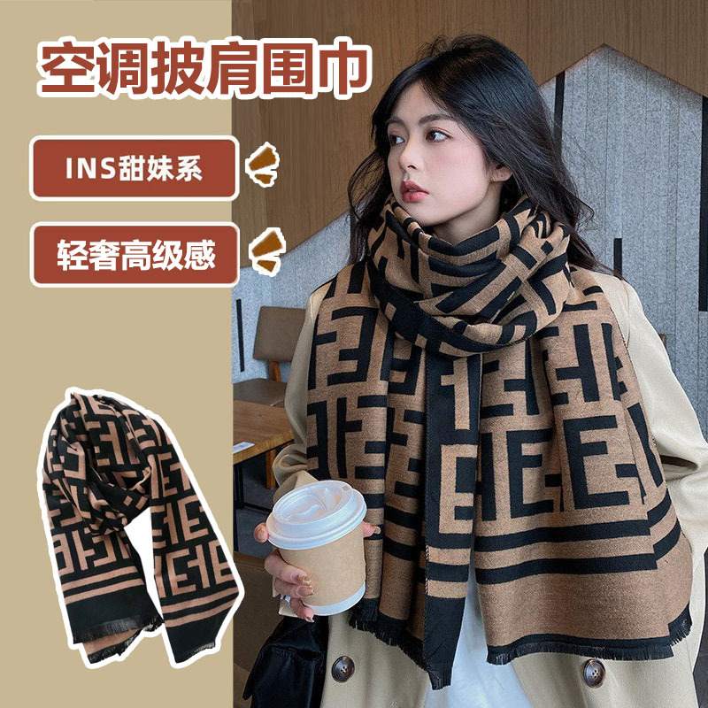 Women's autumn and winter warmth scarf, a popular double-sided letter Korean version, versatile 2025 new spring imitation cashmere shawl scarf