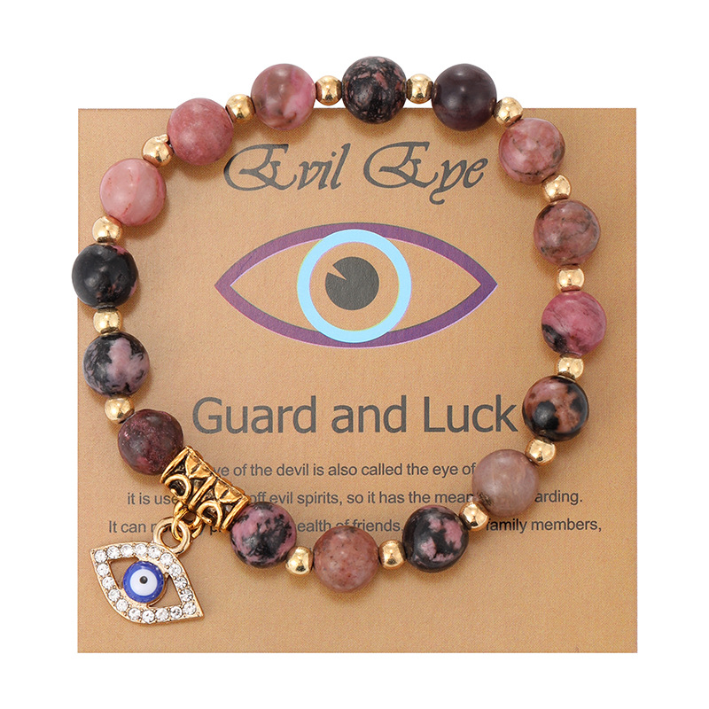 Cross-border exclusive 8mm pink zebra stone bracelet, Devil's Eye pendant bracelet, women's basketball eye card bracelet gift Item Picture