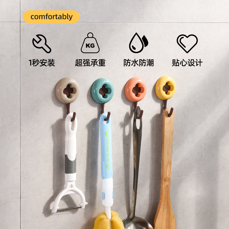 Wholesale of powerful traceless four-leaf clover kitchen and bathroom adhesive hooks without drilling, wall hooks, and convenient coat and hat hooks details Picture