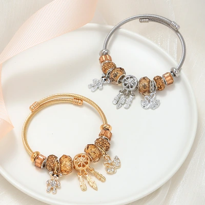 Oly Magic Bracelet 8556 Fashion Diy Pan Family Stainless Steel Bracelet Bear Swan Pendant Gold Bracelet New Bracelet Bracelet Jewelry
