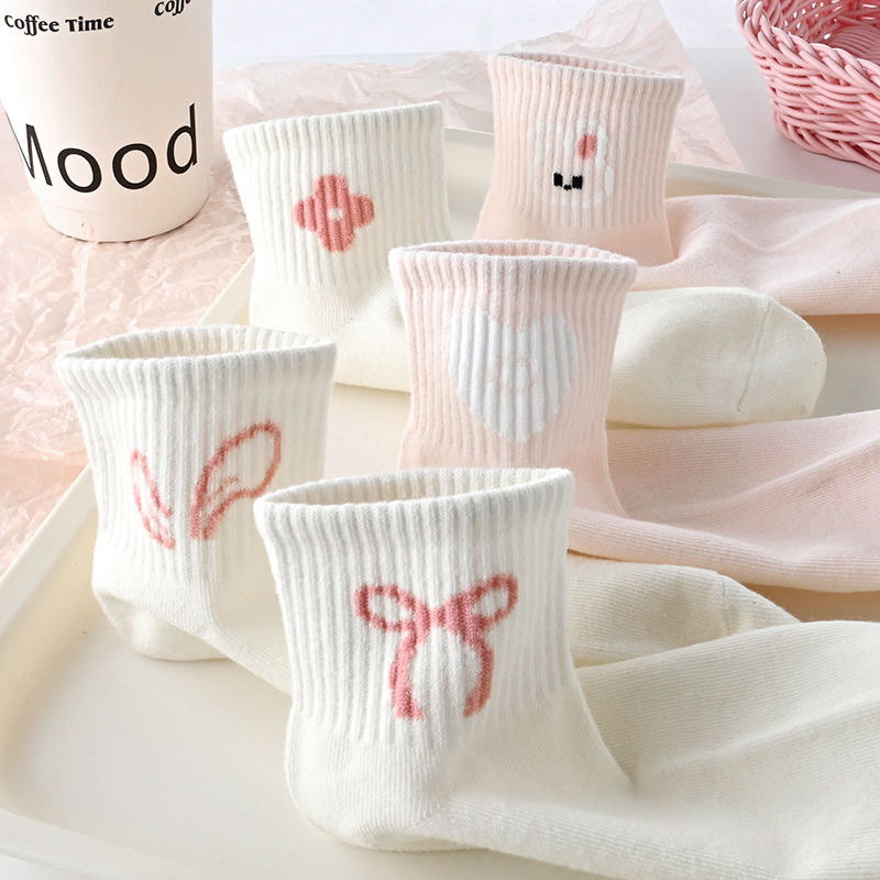 One-piece consignment of pink children's socks for spring and autumn, mid-calf, Class A, breathable, Zhongda Tongnubao, high-waisted girls' socks for junior high school students, cute one-piece consignment