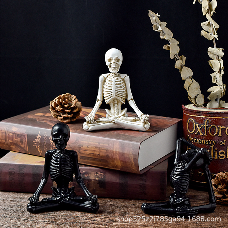 创意万圣节瑜伽骷髅鬼节日摆件鬼节装饰品骷颅树脂工艺品摆设批发