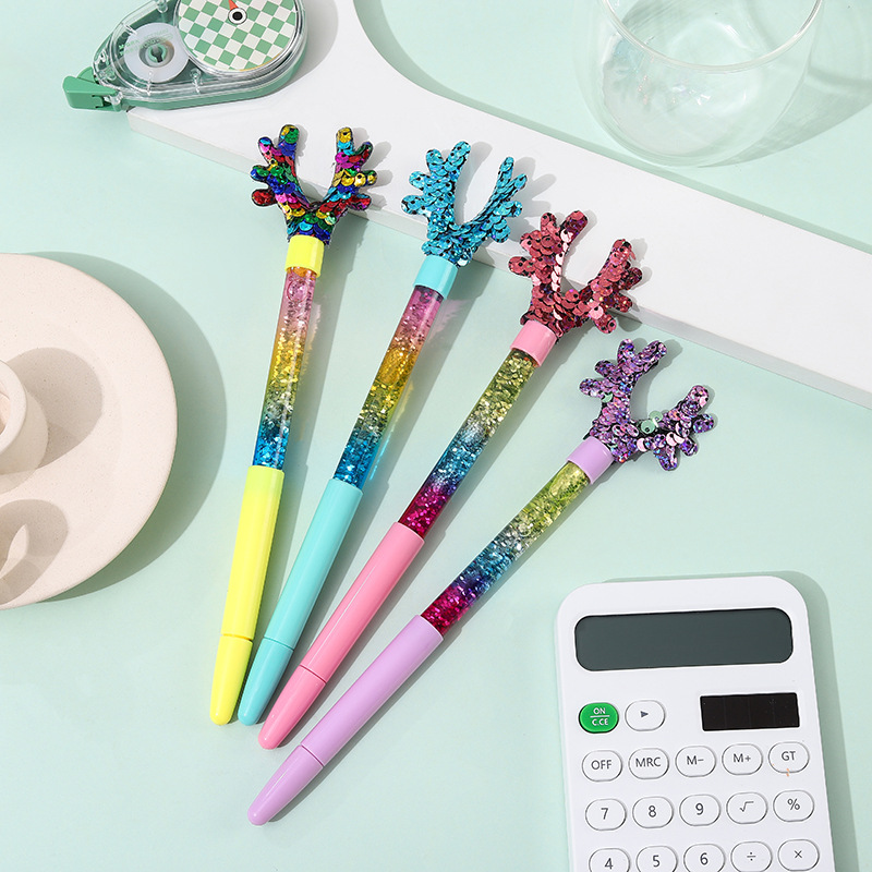 Creative Christmas Glitter Quicksand Fairy Stick Office Gift Pen Signature Pen Student High Appearance Level Neutral Pen Wholesale Specification drawing