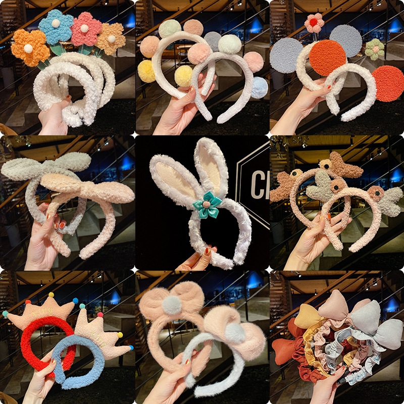 South Korea's new star Delu rabbit ears hair hoop lady plush amusement park cute head hoop small Mickey hair hoop