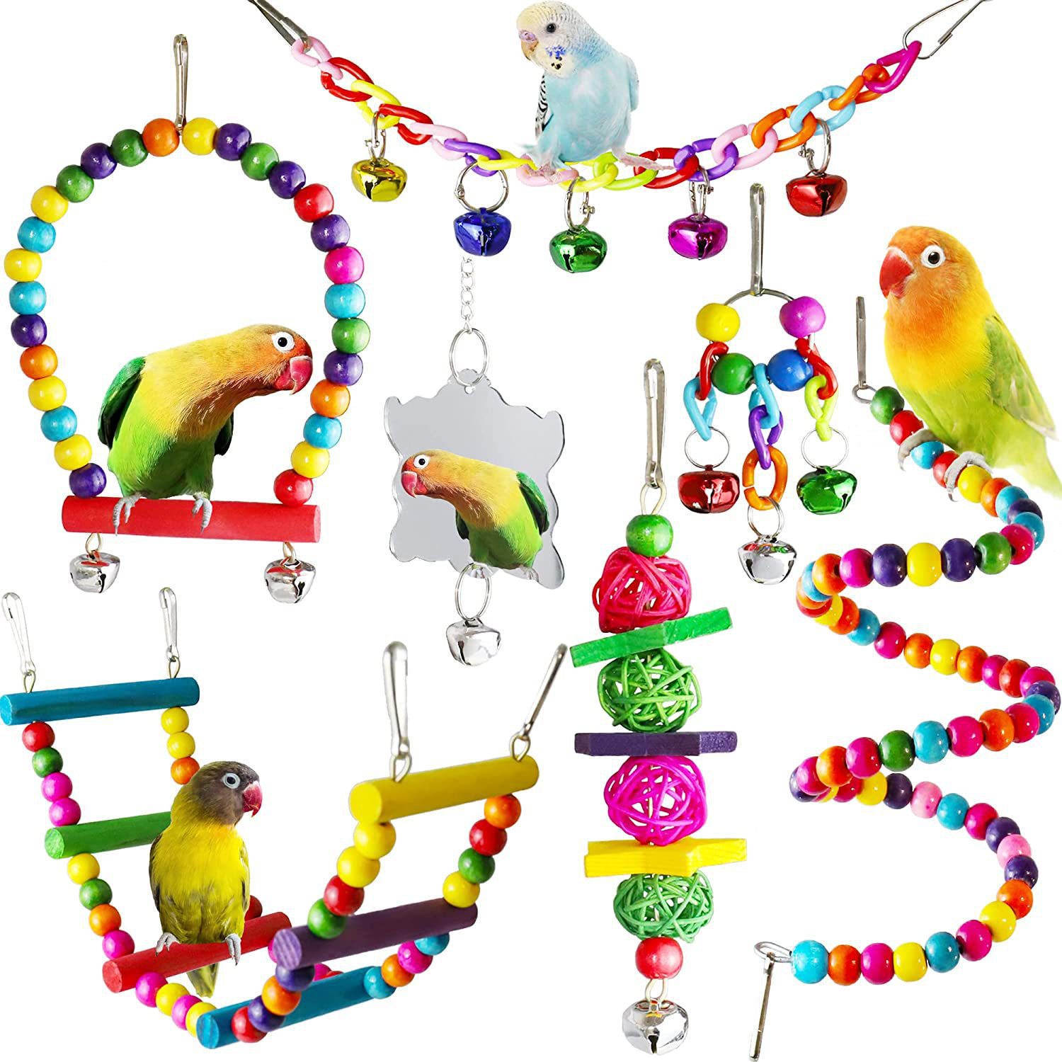 Juguetes para papagayos juguetes para pájaros escalera escalera suave swing simple campana pequeña cadena 6 piezas set
