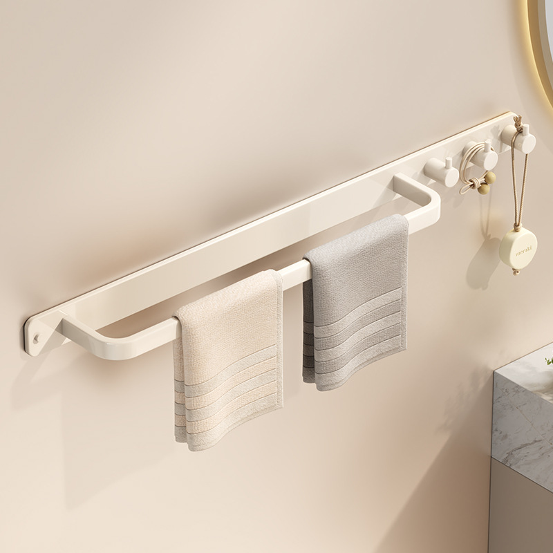 Non-perforated towel bar, space aluminum multi-functional towel rack, bathroom wall-mounted towel hanging bar, storage hanging rack