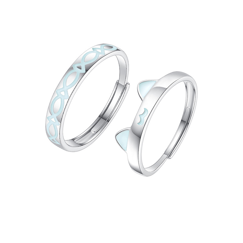 S925 plata esterlina gato pez amor pareja pareja anillo de moda versátil nicho luminoso pareja anillo para el día de san valentín enviar novia Item Picture