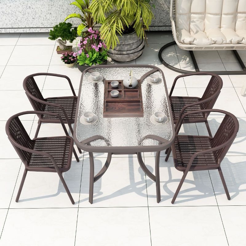 户外庭院休闲桌椅组合室外漏天铁艺简约餐桌椅花园露台摆摊桌带伞