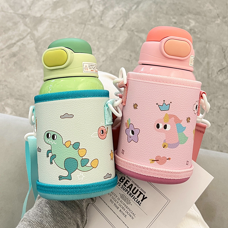 Wholesale straw cups, children's insulated cups, cute cartoon, high appearance level baby water cups, portable water bottles for school, double-drinking cups