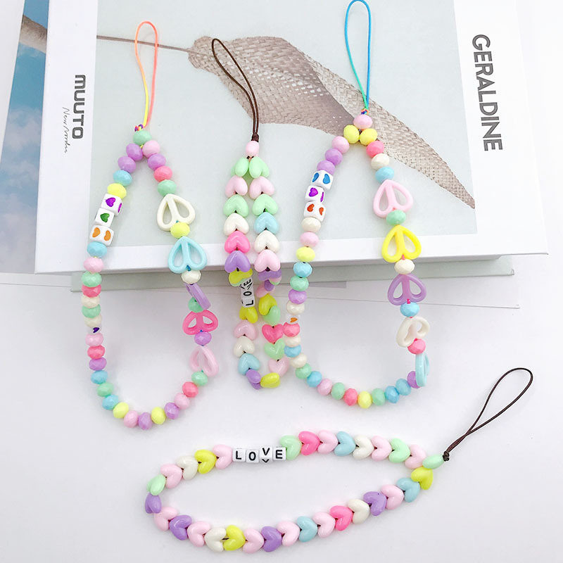 New Spring Color Mobile Phone Rope Handmade Diy Love Mobile Phone Chain Anti-Fall Mobile Phone Case Lashing Pendant Wholesale Specification drawing