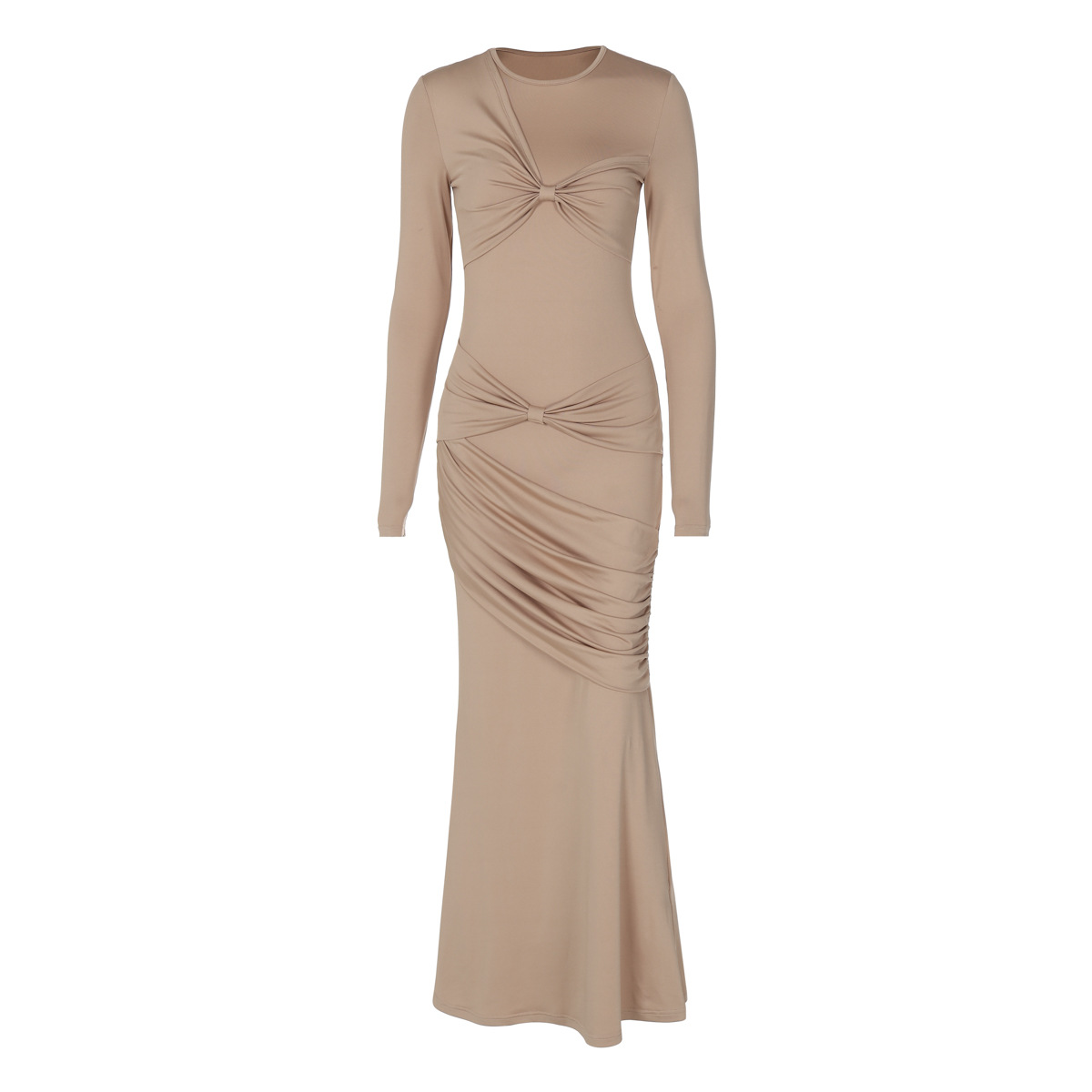 European and American Rexi Women's Clothing 2024 Autumn/Winter new collection: Fashionable, elegant, fitted pleated round-neck long-sleeved dress for women wholesale Item Picture