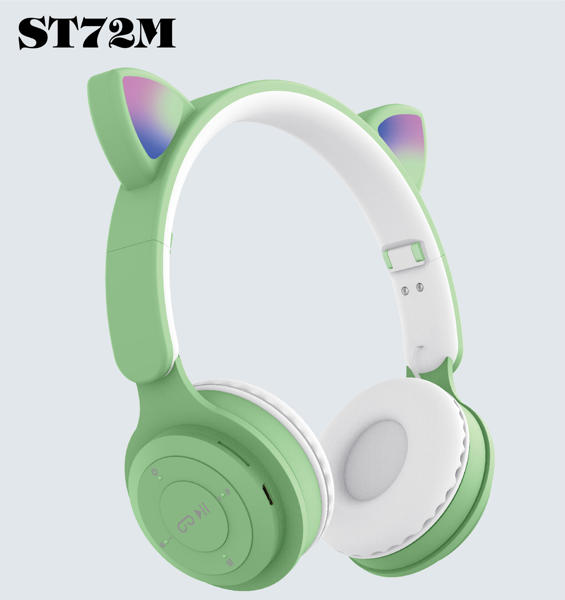 The new cross-border over-ear wireless Bluetooth headphones ST72M, fashionable cat-ear foldable card FM Bluetooth headphones Specification image