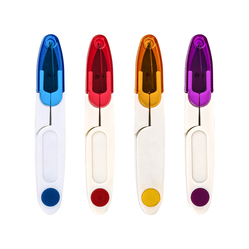Household color with cover yarn cut cross stitch thread head small scissors U-type stainless steel yarn cut fishing line cut wholesale Item Picture