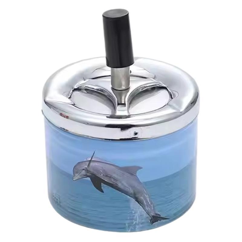 Household Stainless Steel Ashtray Large Fireproof Metal Ashtray Finger Press Rotary Ashtray Manufacturers Wholesale Item Picture