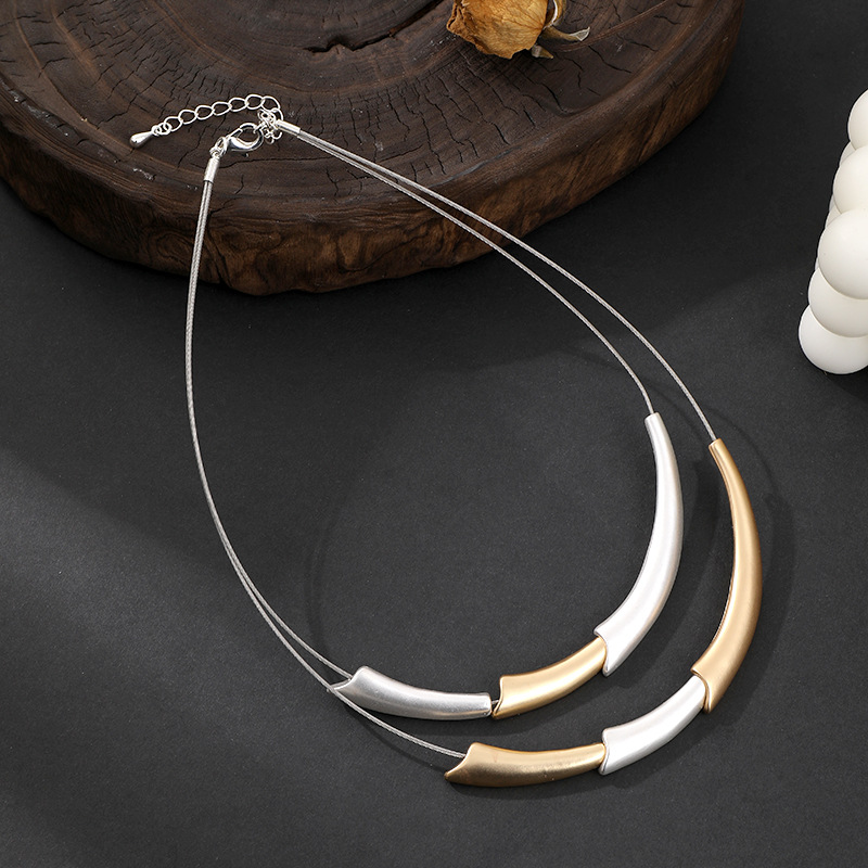跨境亚马逊欧美饰品时尚简约短项链双层U形吊坠金属项圈女短项链
