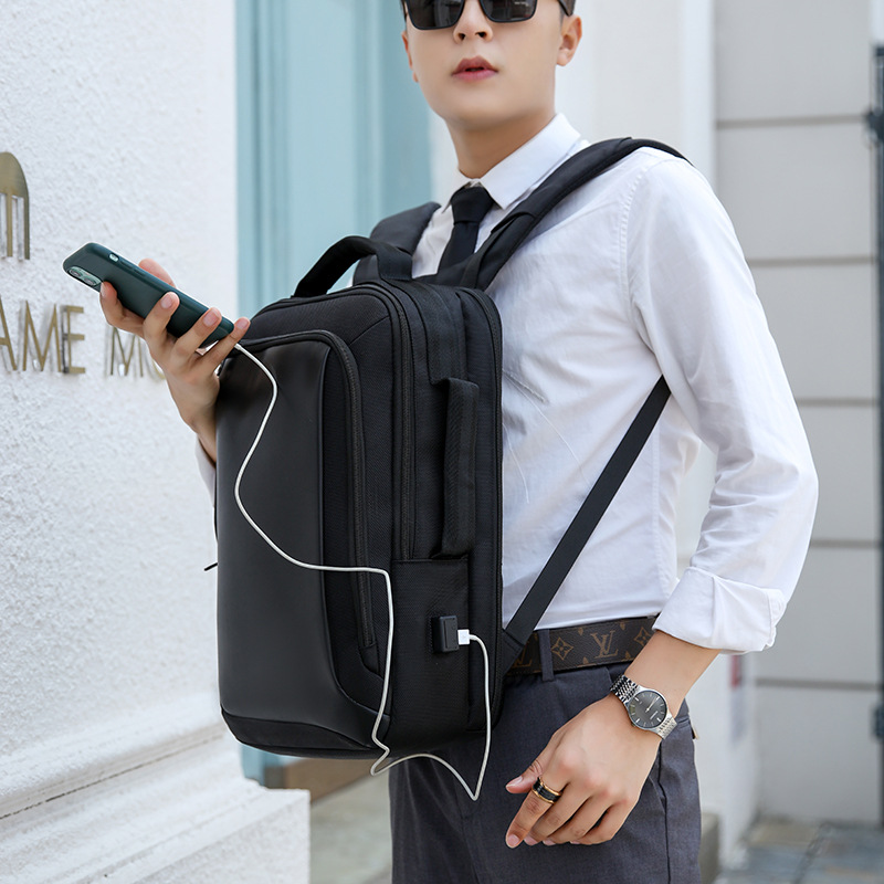 新款男式双肩包韩版休闲USB男士背包透气耐磨商务电脑包旅行包详情图1