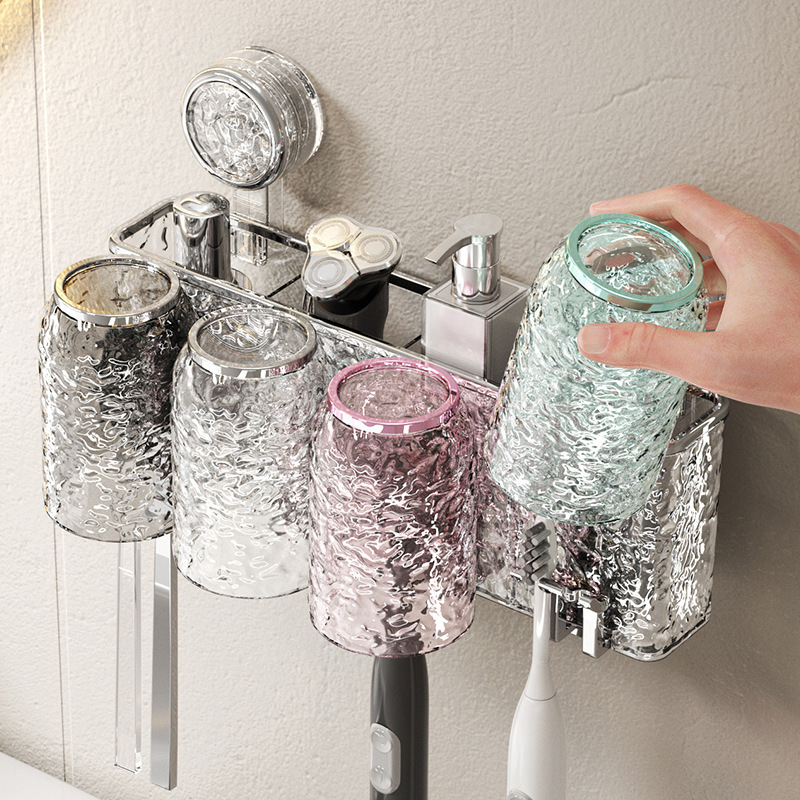 Wall-mounted mouthwash cup storage rack Perforation-free bathroom dental rack Bathroom toothpaste toothbrush suction cup storage rack full figure