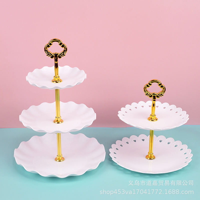 欧式塑料多层水果盘客厅茶几糖果盘前台精致蛋糕托盘三层展示架